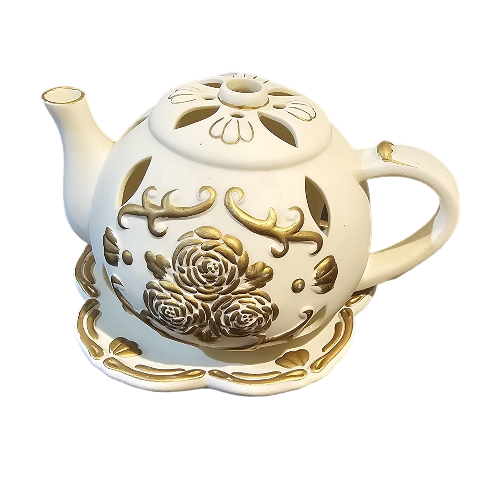 Vintage Partylite Tea Time Teapot Candle Holder 1990s | Cream & Gold